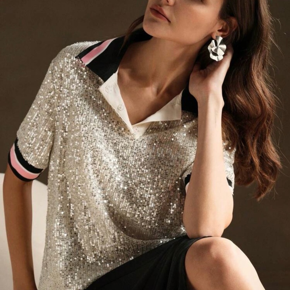Silver Sequin Button Down Shirt